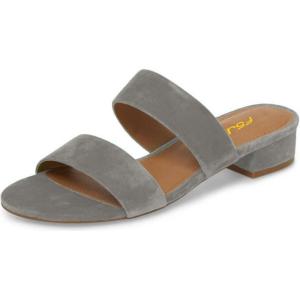 imageFSJ Women Comfortable Open Toe Sandals Mule Chunky Low Heel Strappy Casual Shoes Size 415 USGrey