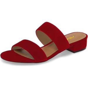imageFSJ Women Comfortable Open Toe Sandals Mule Chunky Low Heel Strappy Casual Shoes Size 415 USMaroon