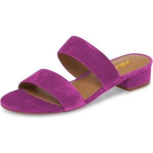 imageFSJ Women Comfortable Open Toe Sandals Mule Chunky Low Heel Strappy Casual Shoes Size 415 USPurple