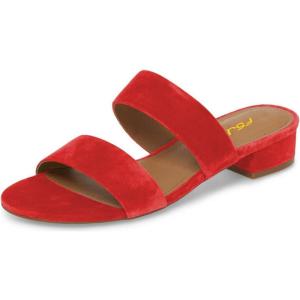 imageFSJ Women Comfortable Open Toe Sandals Mule Chunky Low Heel Strappy Casual Shoes Size 415 USRed