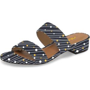 imageFSJ Women Comfortable Open Toe Sandals Mule Chunky Low Heel Strappy Casual Shoes Size 415 USStriped Dots