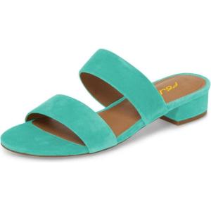 imageFSJ Women Comfortable Open Toe Sandals Mule Chunky Low Heel Strappy Casual Shoes Size 415 USTurquoise