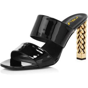 imageFSJ Women Double Strap Gold Metal Chain Heel Sandals Open Toe Clear PVC Slide Mules Slip On Backless Clogs Size 415 USBlack