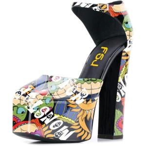 imageFSJ Women Platform Pumps Block Chunky High Heels DOrsay Peep Toe Sandals Buckle Ankle Strap Comfort Elegant Bridal Party Dress Shoes Size 415 USCartoon