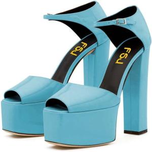 imageFSJ Women Platform Pumps Block Chunky High Heels DOrsay Peep Toe Sandals Buckle Ankle Strap Comfort Elegant Bridal Party Dress Shoes Size 415 USSapphire