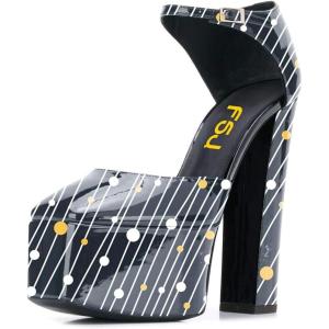 imageFSJ Women Platform Pumps Block Chunky High Heels DOrsay Peep Toe Sandals Buckle Ankle Strap Comfort Elegant Bridal Party Dress Shoes Size 415 USStriped Dots