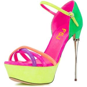 imageFSJ Women Sexy Strappy Open Toe Platform Sandals Ankle Strap High Stiletto Heel Metallic Dress Party Shoes Size 415 USColorful