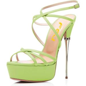 imageFSJ Women Sexy Strappy Open Toe Platform Sandals Ankle Strap High Stiletto Heel Metallic Dress Party Shoes Size 415 USGreen