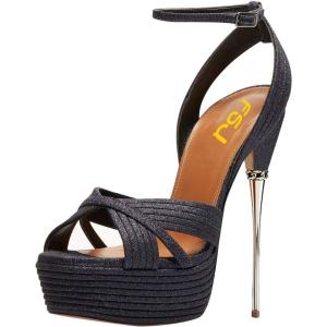 imageFSJ Women Sexy Strappy Open Toe Platform Sandals Ankle Strap High Stiletto Heel Metallic Dress Party Shoes Size 415 USMidnight Glitter