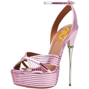 imageFSJ Women Sexy Strappy Open Toe Platform Sandals Ankle Strap High Stiletto Heel Metallic Dress Party Shoes Size 415 USOrchid