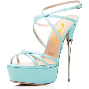 imageFSJ Women Sexy Strappy Open Toe Platform Sandals Ankle Strap High Stiletto Heel Metallic Dress Party Shoes Size 415 USSky Blue