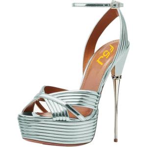 imageFSJ Women Sexy Strappy Open Toe Platform Sandals Ankle Strap High Stiletto Heel Metallic Dress Party Shoes Size 415 USSlate Blue