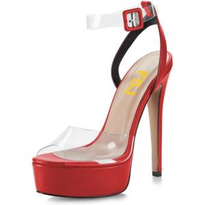 imageFSJ Women Stiletto High Heel Sandals Platform Open Peep Toe Clear Ankle Strap Transparent Strappy Party Homecoming Dress Shoes Size 415 USRed