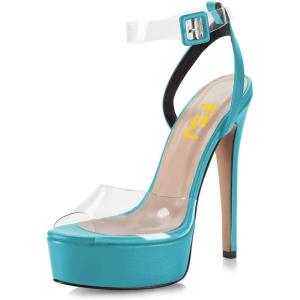 imageFSJ Women Stiletto High Heel Sandals Platform Open Peep Toe Clear Ankle Strap Transparent Strappy Party Homecoming Dress Shoes Size 415 USTurquoise