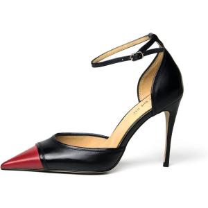 imageFSJ Womens DOrsay High Heel Stiletto Buckle Ankle Strap Sandals Closed Pointed Toe Pumps Genuine Leather Dress Shoes Comfort Sole HeelsRedblack