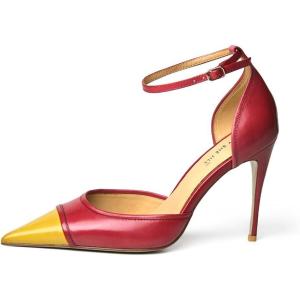imageFSJ Womens DOrsay High Heel Stiletto Buckle Ankle Strap Sandals Closed Pointed Toe Pumps Genuine Leather Dress Shoes Comfort Sole HeelsYellowred