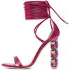imageFSJ Women Crystal Beads High Heel Sandals Lace Up Open Toe Fashion Sexy Strappy Wedding Party Prom Dress Shoes Size 415 USFuchsia