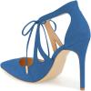 imageFSJ Women Fashion Pointed Toe Stiletto High Heel Strappy Cutout Dress Sandals Lace up Bowknots Suede Party Pumps Shoes Size 415 USBlue