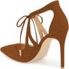 imageFSJ Women Fashion Pointed Toe Stiletto High Heel Strappy Cutout Dress Sandals Lace up Bowknots Suede Party Pumps Shoes Size 415 USBrown
