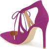 imageFSJ Women Fashion Pointed Toe Stiletto High Heel Strappy Cutout Dress Sandals Lace up Bowknots Suede Party Pumps Shoes Size 415 USFuchsia