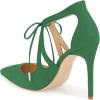 imageFSJ Women Fashion Pointed Toe Stiletto High Heel Strappy Cutout Dress Sandals Lace up Bowknots Suede Party Pumps Shoes Size 415 USGreen