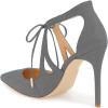 imageFSJ Women Fashion Pointed Toe Stiletto High Heel Strappy Cutout Dress Sandals Lace up Bowknots Suede Party Pumps Shoes Size 415 USGrey