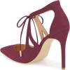 imageFSJ Women Fashion Pointed Toe Stiletto High Heel Strappy Cutout Dress Sandals Lace up Bowknots Suede Party Pumps Shoes Size 415 USMediumvioletred