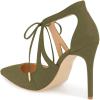 imageFSJ Women Fashion Pointed Toe Stiletto High Heel Strappy Cutout Dress Sandals Lace up Bowknots Suede Party Pumps Shoes Size 415 USOlive