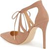imageFSJ Women Fashion Pointed Toe Stiletto High Heel Strappy Cutout Dress Sandals Lace up Bowknots Suede Party Pumps Shoes Size 415 USPink