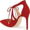 imageFSJ Women Fashion Pointed Toe Stiletto High Heel Strappy Cutout Dress Sandals Lace up Bowknots Suede Party Pumps Shoes Size 415 USRed
