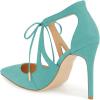imageFSJ Women Fashion Pointed Toe Stiletto High Heel Strappy Cutout Dress Sandals Lace up Bowknots Suede Party Pumps Shoes Size 415 USTurquoise