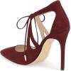 imageFSJ Women Fashion Pointed Toe Stiletto High Heel Strappy Cutout Dress Sandals Lace up Bowknots Suede Party Pumps Shoes Size 415 USWine
