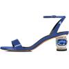 imageFSJ Women Gorgeous Crystal Low Block Heel Open Toe Ankle Strap Sandals Comfort Wedding Office Party Dress Shoes Size 415 USBlue