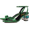 imageFSJ Women Gorgeous Crystal Low Block Heel Open Toe Ankle Strap Sandals Comfort Wedding Office Party Dress Shoes Size 415 USGreen