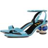imageFSJ Women Gorgeous Crystal Low Block Heel Open Toe Ankle Strap Sandals Comfort Wedding Office Party Dress Shoes Size 415 USSky Blue