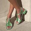 imageFSJ Women Low Block Chunky Heel Sandals Square Open Toe Ankle Strap Buckle Wide Width Bohemian Strappy Party Dress Pumps Size 415 USGreen