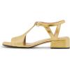 imageFSJ Women Low Block Chunky Heel Sandals Square Open Toe Ankle Strap Buckle Wide Width Bohemian Strappy Party Dress Pumps Size 415 USYellow