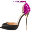 imageFSJ Women Spikes Rivets Peep Toe Sandals Stiletto High Heels Ankle Strap Studded DOrsay Pumps ShoesBlackfuchsia