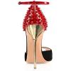 imageFSJ Women Spikes Rivets Peep Toe Sandals Stiletto High Heels Ankle Strap Studded DOrsay Pumps ShoesBlackred