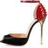 imageFSJ Women Spikes Rivets Peep Toe Sandals Stiletto High Heels Ankle Strap Studded DOrsay Pumps ShoesBlackred