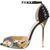 imageFSJ Women Spikes Rivets Peep Toe Sandals Stiletto High Heels Ankle Strap Studded DOrsay Pumps ShoesCartoonblack
