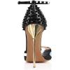 imageFSJ Women Spikes Rivets Peep Toe Sandals Stiletto High Heels Ankle Strap Studded DOrsay Pumps ShoesFeatherblack