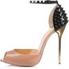 imageFSJ Women Spikes Rivets Peep Toe Sandals Stiletto High Heels Ankle Strap Studded DOrsay Pumps ShoesNudeblack