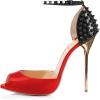 imageFSJ Women Spikes Rivets Peep Toe Sandals Stiletto High Heels Ankle Strap Studded DOrsay Pumps ShoesRedblack