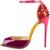 imageFSJ Women Spikes Rivets Peep Toe Sandals Stiletto High Heels Ankle Strap Studded DOrsay Pumps ShoesVioletmulti