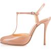 imageFSJ Women T Strap Sandals High Heels Pumps Closed Toe Stilettos Buckle Party Shoes Size 415 USNude