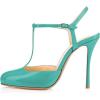 imageFSJ Women T Strap Sandals High Heels Pumps Closed Toe Stilettos Buckle Party Shoes Size 415 USTurquoise