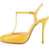 imageFSJ Women T Strap Sandals High Heels Pumps Closed Toe Stilettos Buckle Party Shoes Size 415 USYellow