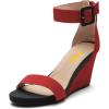 imageFSJ Womens Wedge Sandals Low Platform Ankle Strap Open Toe Sandal Summer Casual Dress Classic Wedge Heeled Sandals Party Shoes Size 415 USRed Black