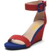 imageFSJ Womens Wedge Sandals Low Platform Ankle Strap Open Toe Sandal Summer Casual Dress Classic Wedge Heeled Sandals Party Shoes Size 415 USRed Blue